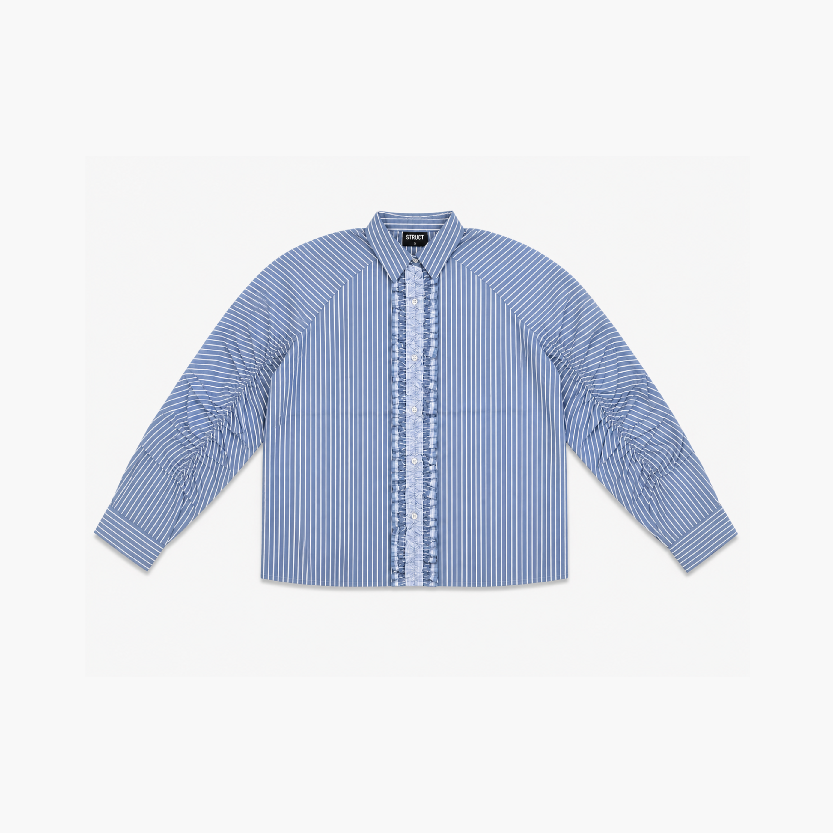 STRUCT RUFFLED PINSTRIPE SHIRT - COOL BLUE