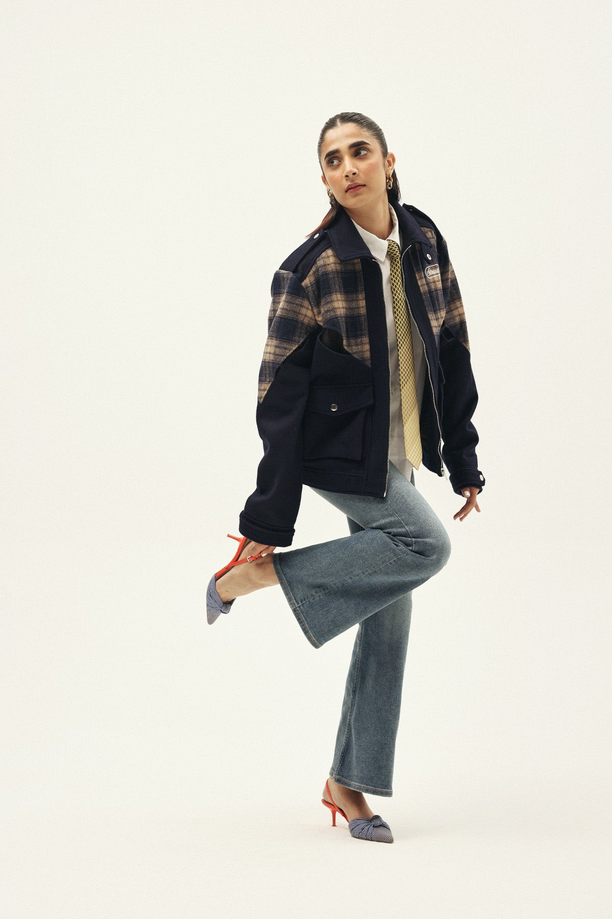 CHEVRON CHECK TRACK SUITING JACKET