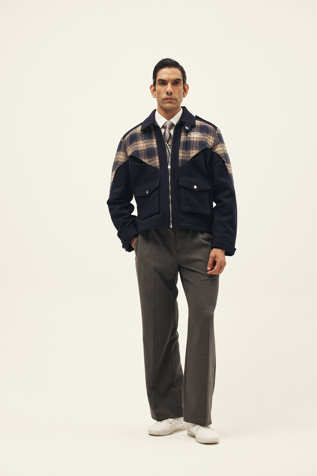 CHEVRON CHECK TRACK SUITING JACKET