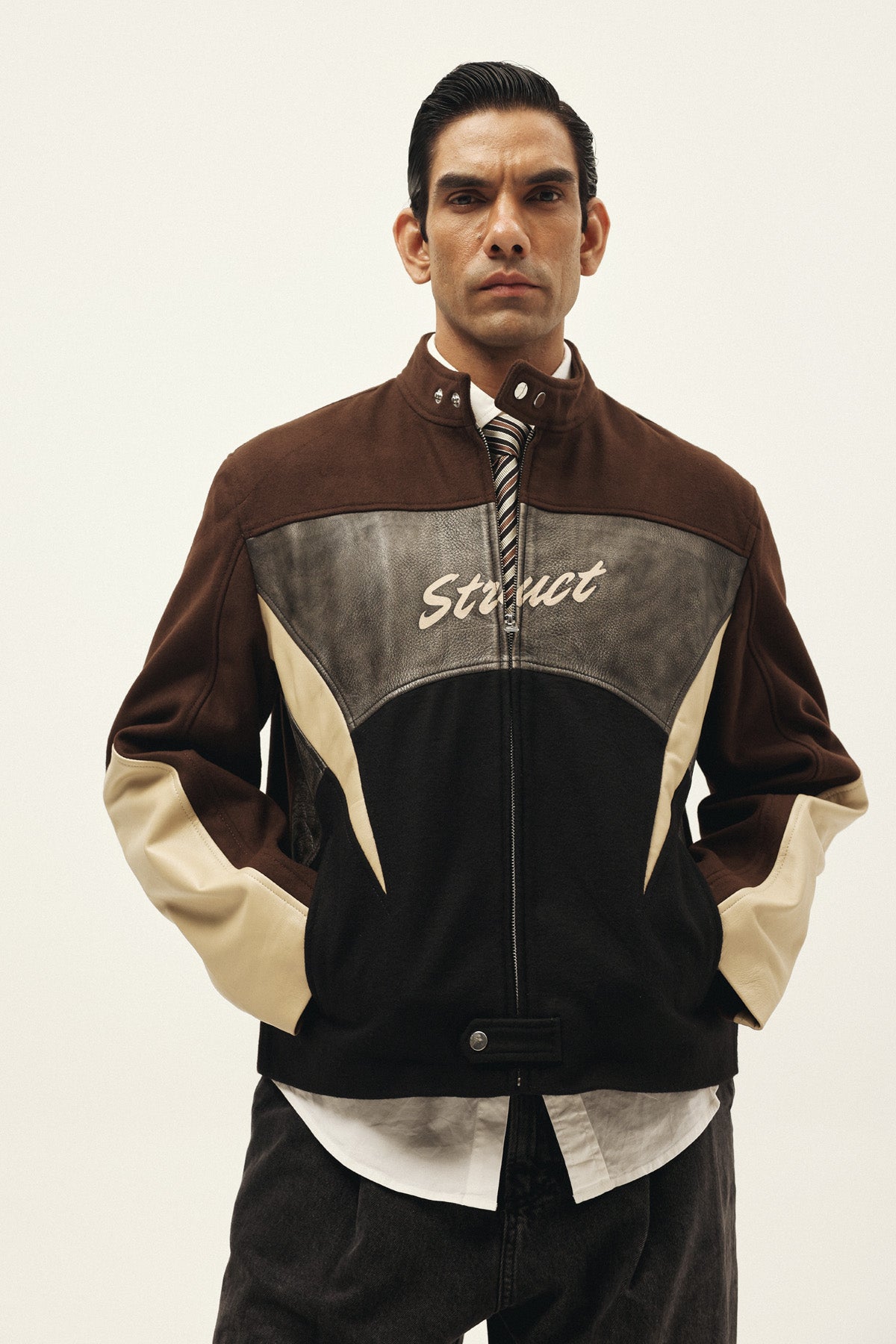 STRUCT DISTRESSED LEATHER RIDER JACKET BROWN
