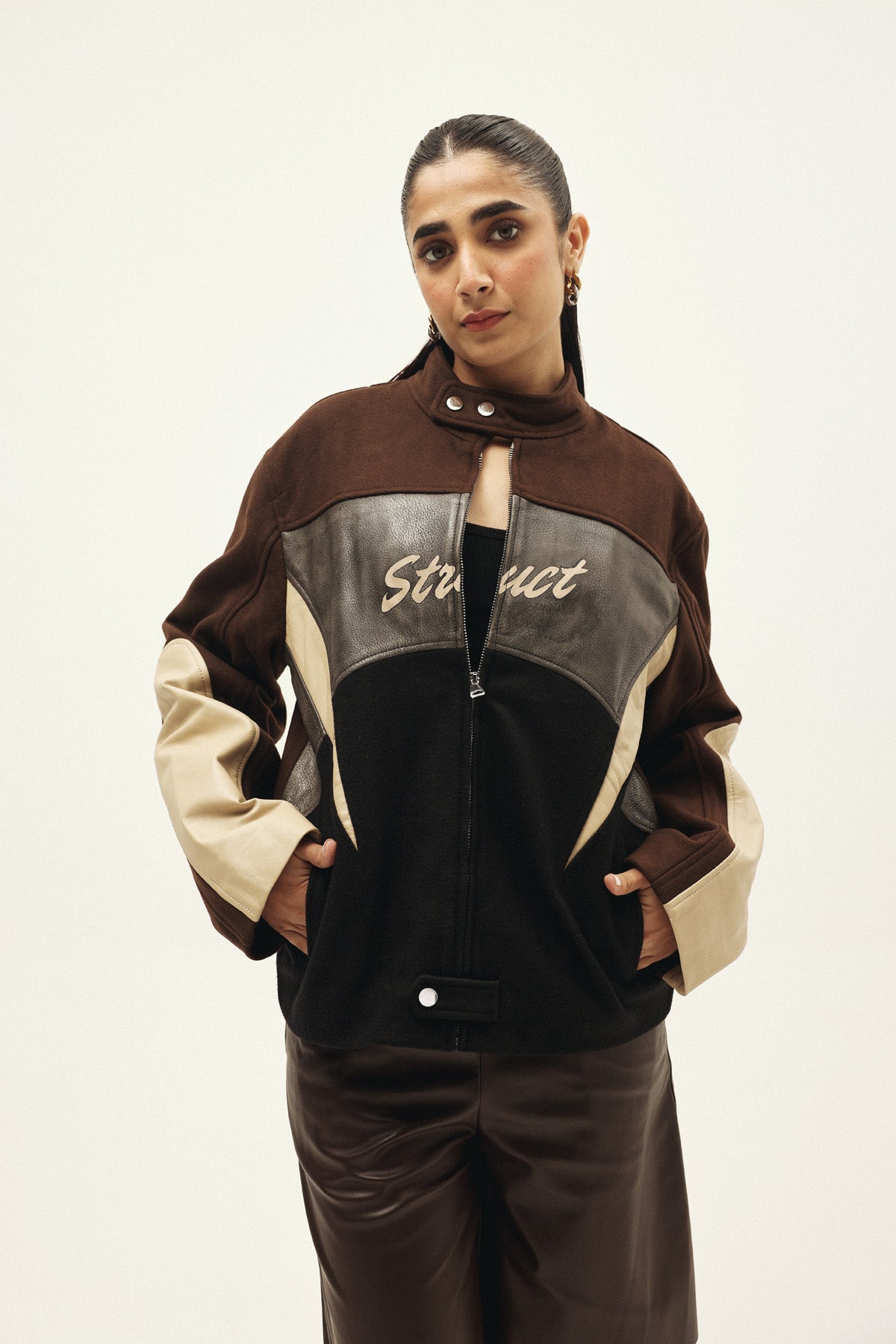 STRUCT DISTRESSED LEATHER RIDER JACKET BROWN