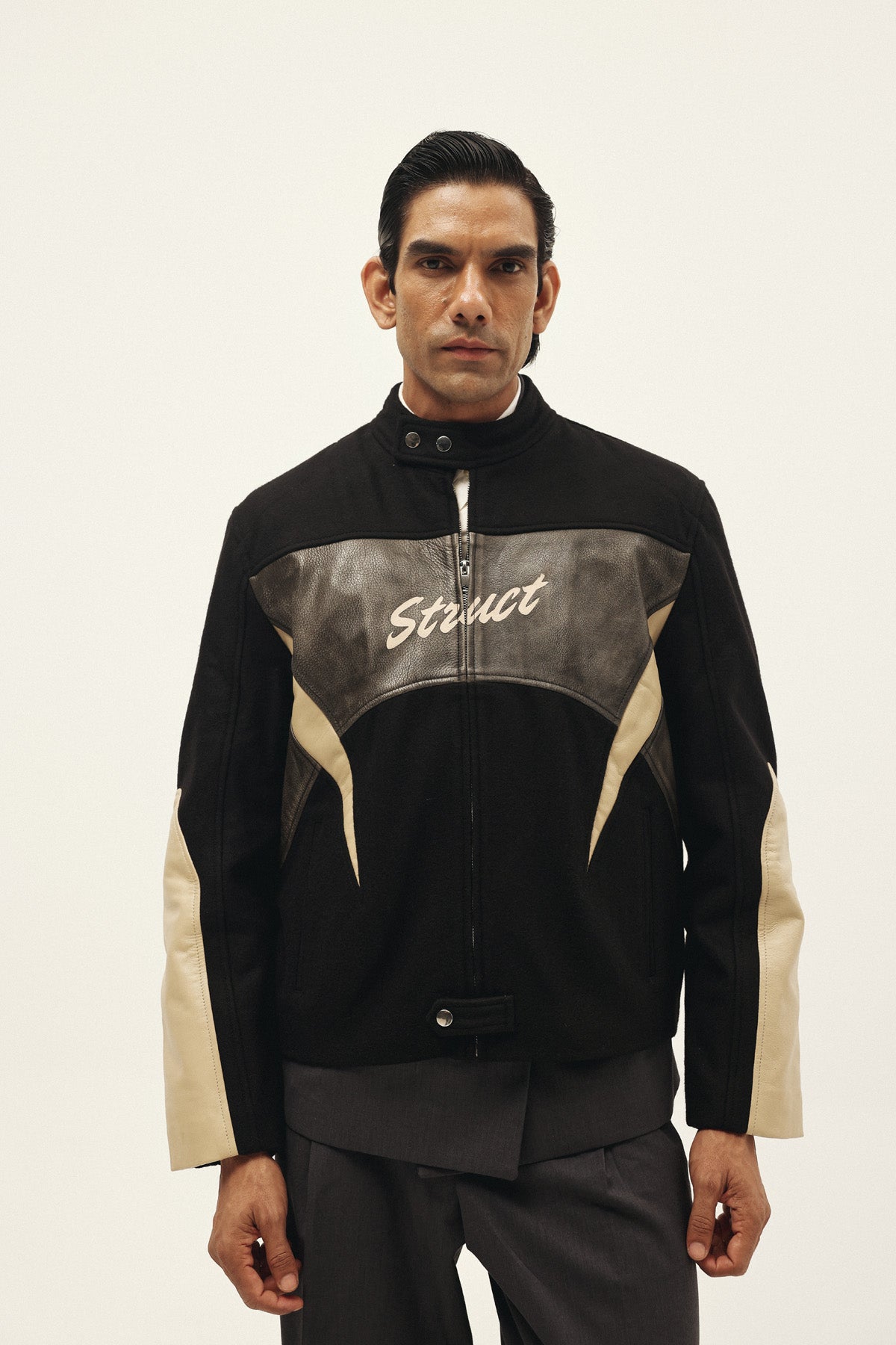 STRUCT DISTRESSED LEATHER RIDER JACKET BLACK