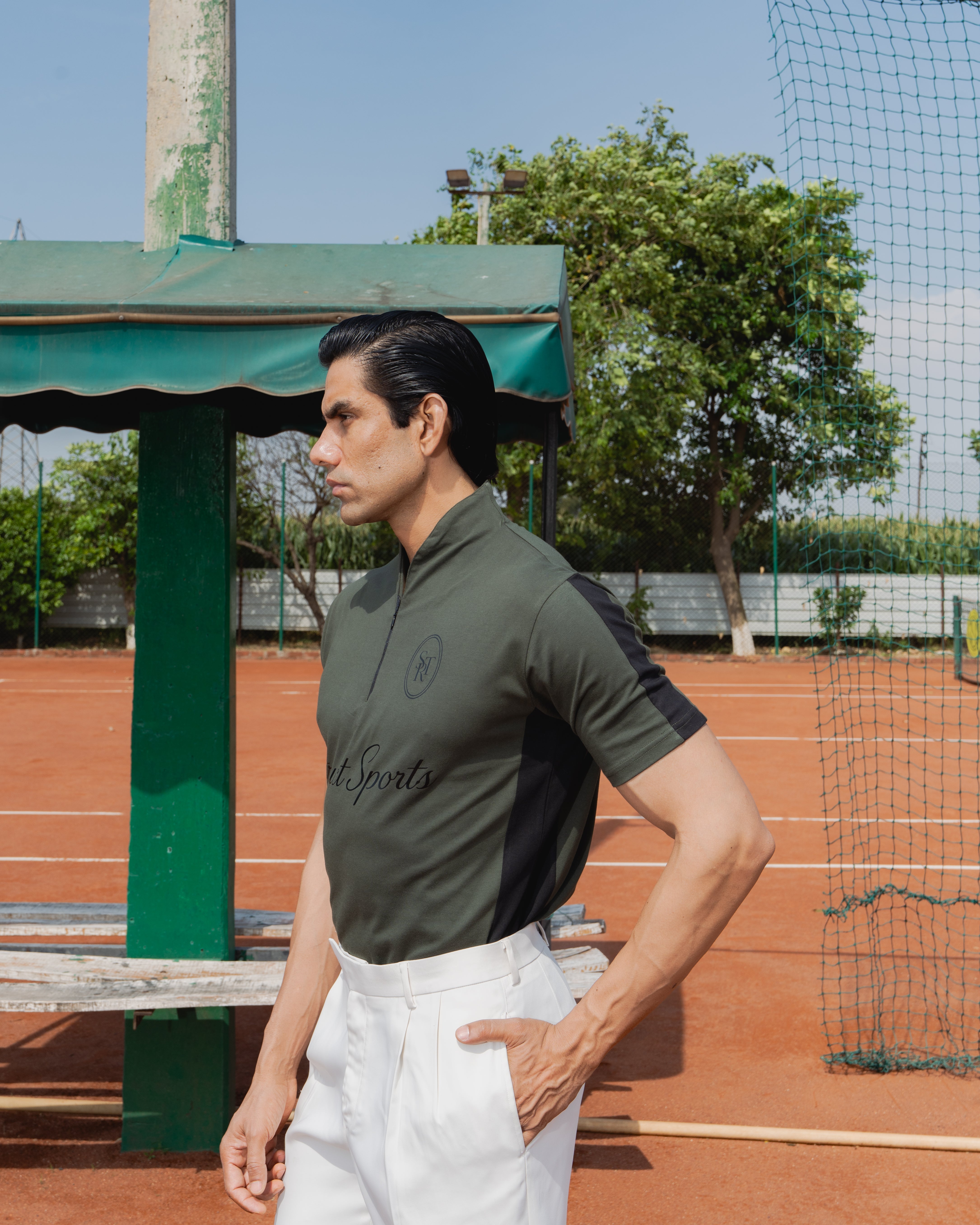 STRUCT CLUB HALF ZIP T-SHIRT - OLIVE