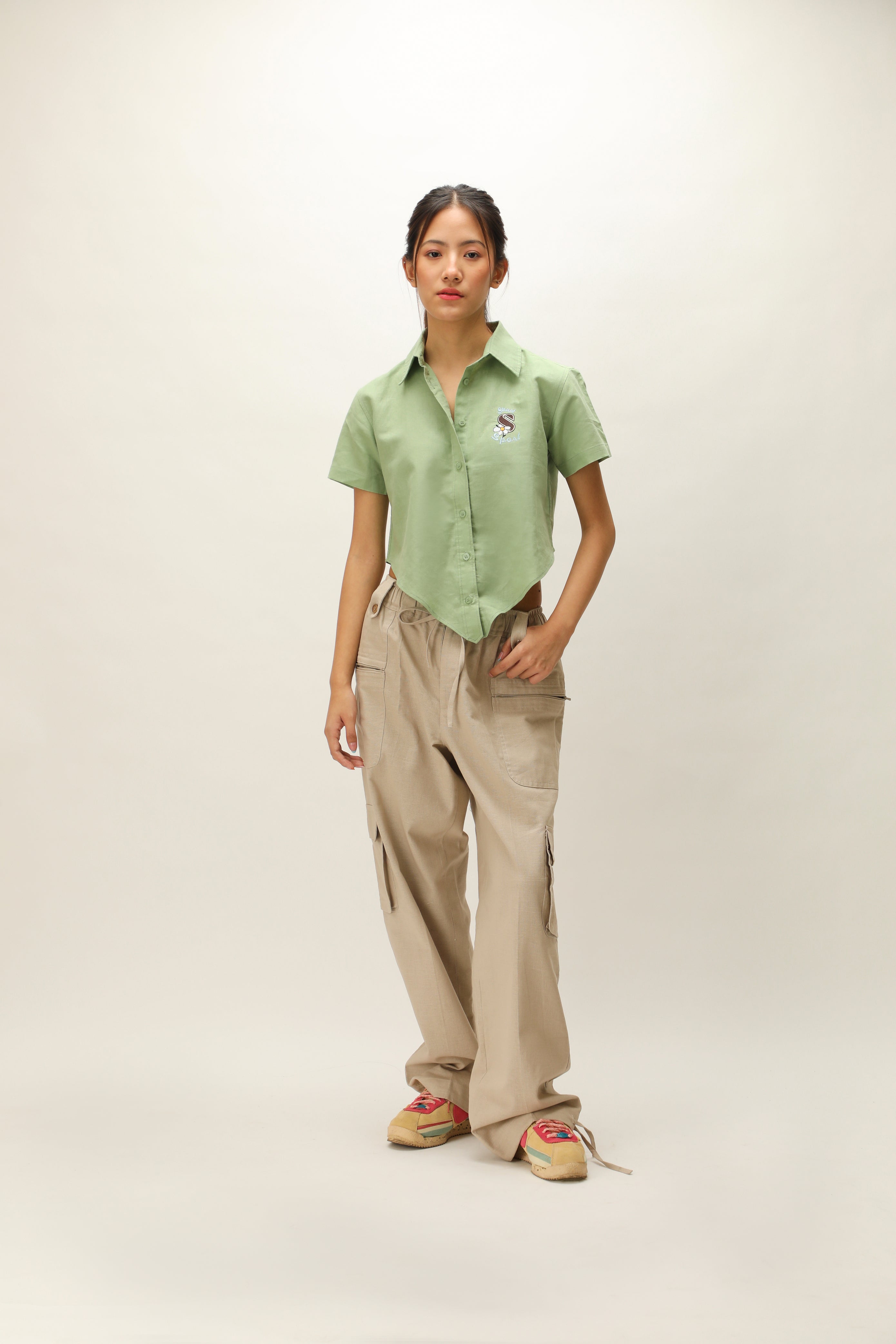 LINEN TRIGON CROP SHIRT