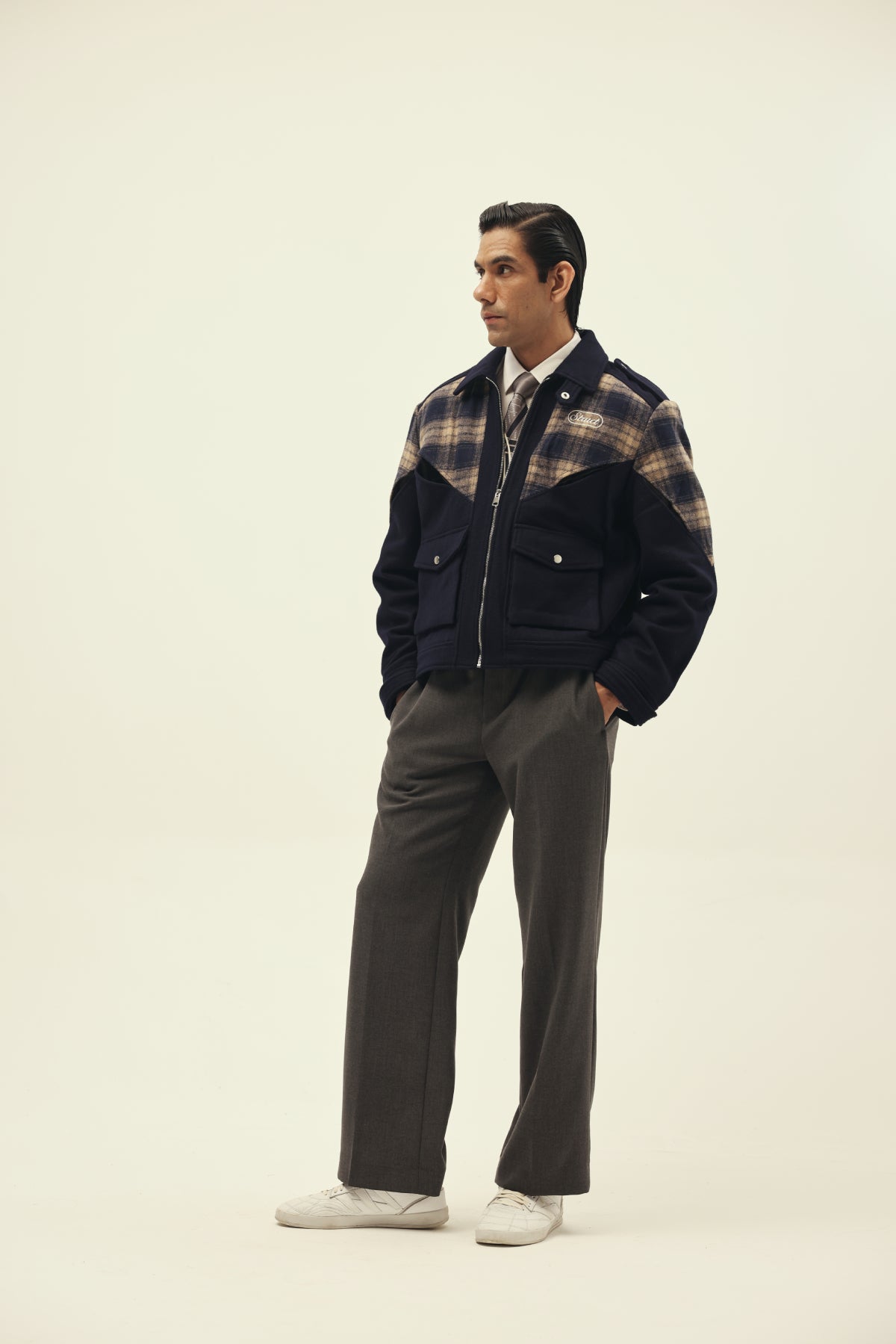 CHEVRON CHECK TRACK SUITING JACKET