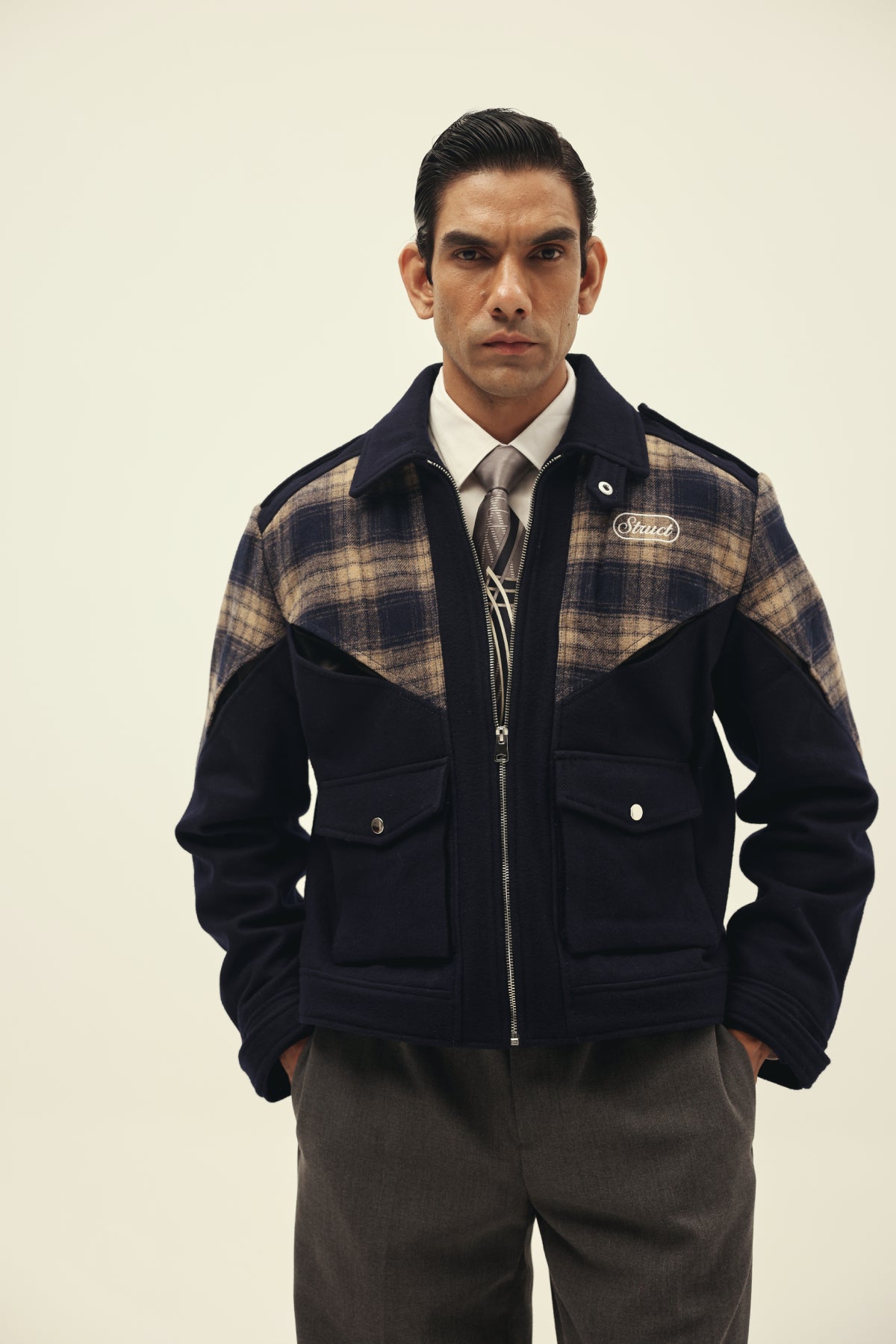 CHEVRON CHECK TRACK SUITING JACKET