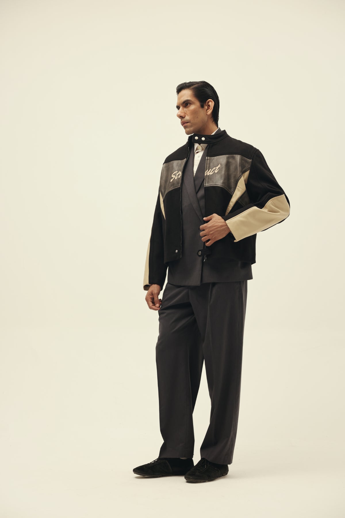 STRUCT DISTRESSED LEATHER RIDER JACKET BLACK