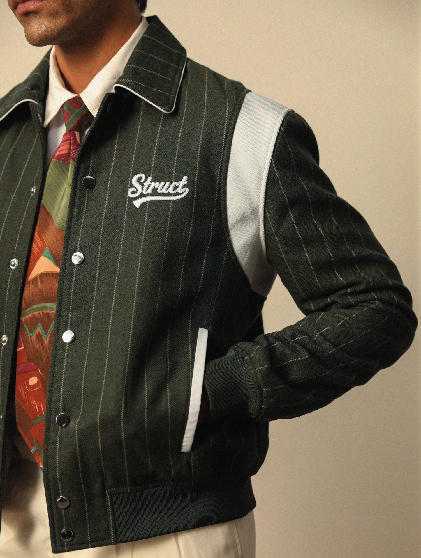 HIGHLANDERS PINSTRIPE SUITING BOMBER JACKET - II GREEN