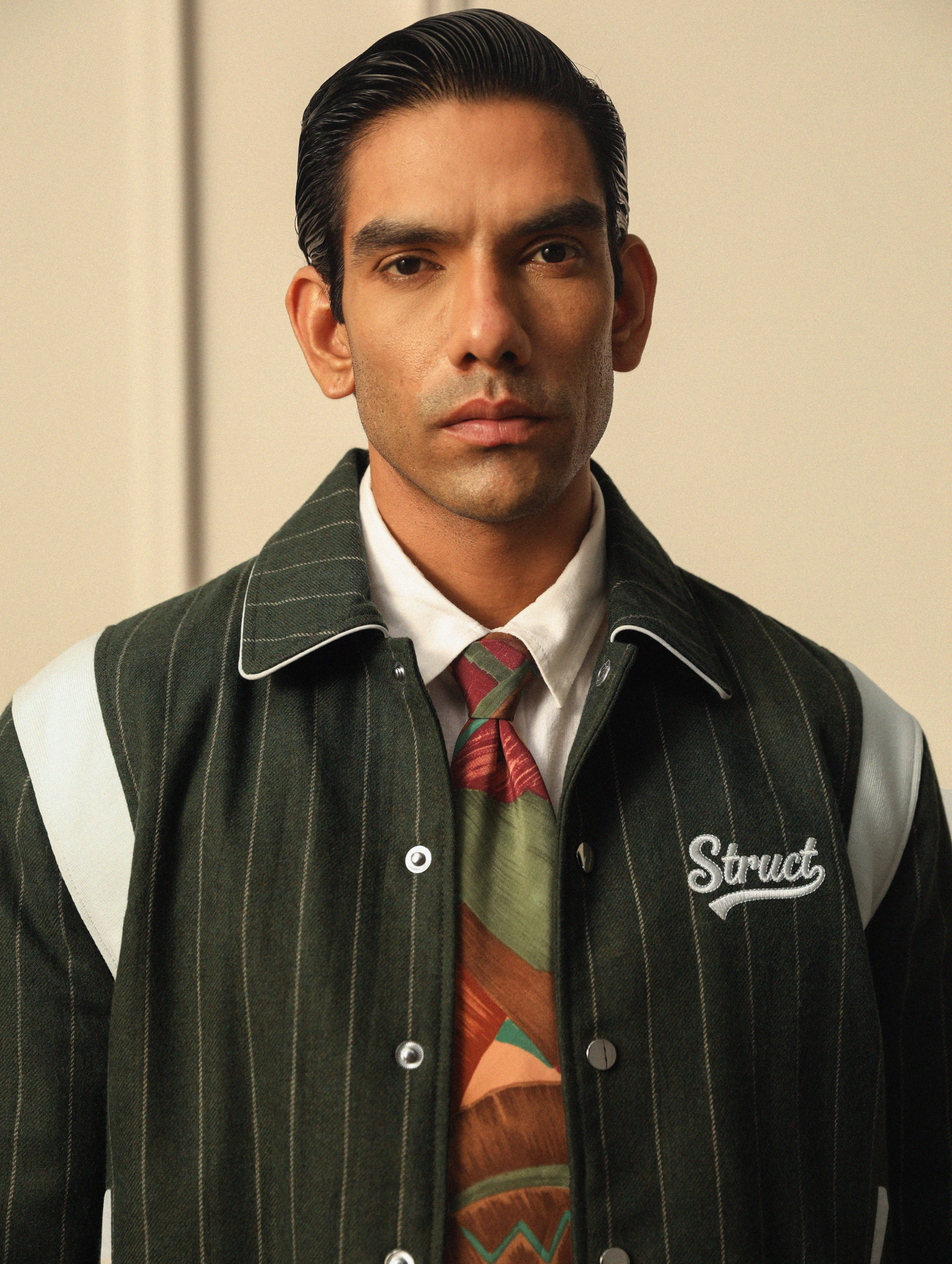 HIGHLANDERS PINSTRIPE SUITING BOMBER JACKET - II GREEN