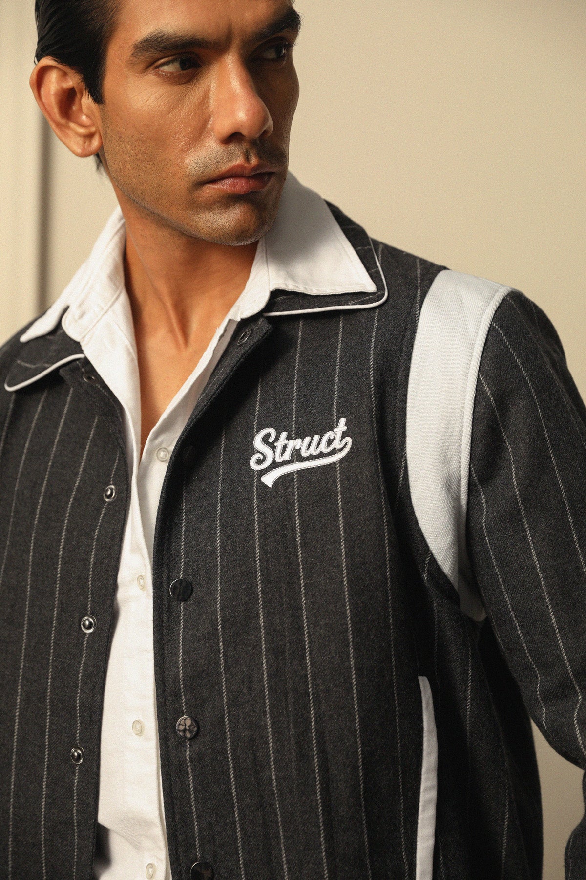 HIGHLANDERS PINSTRIPE SUITING BOMBER JACKET - II GREY